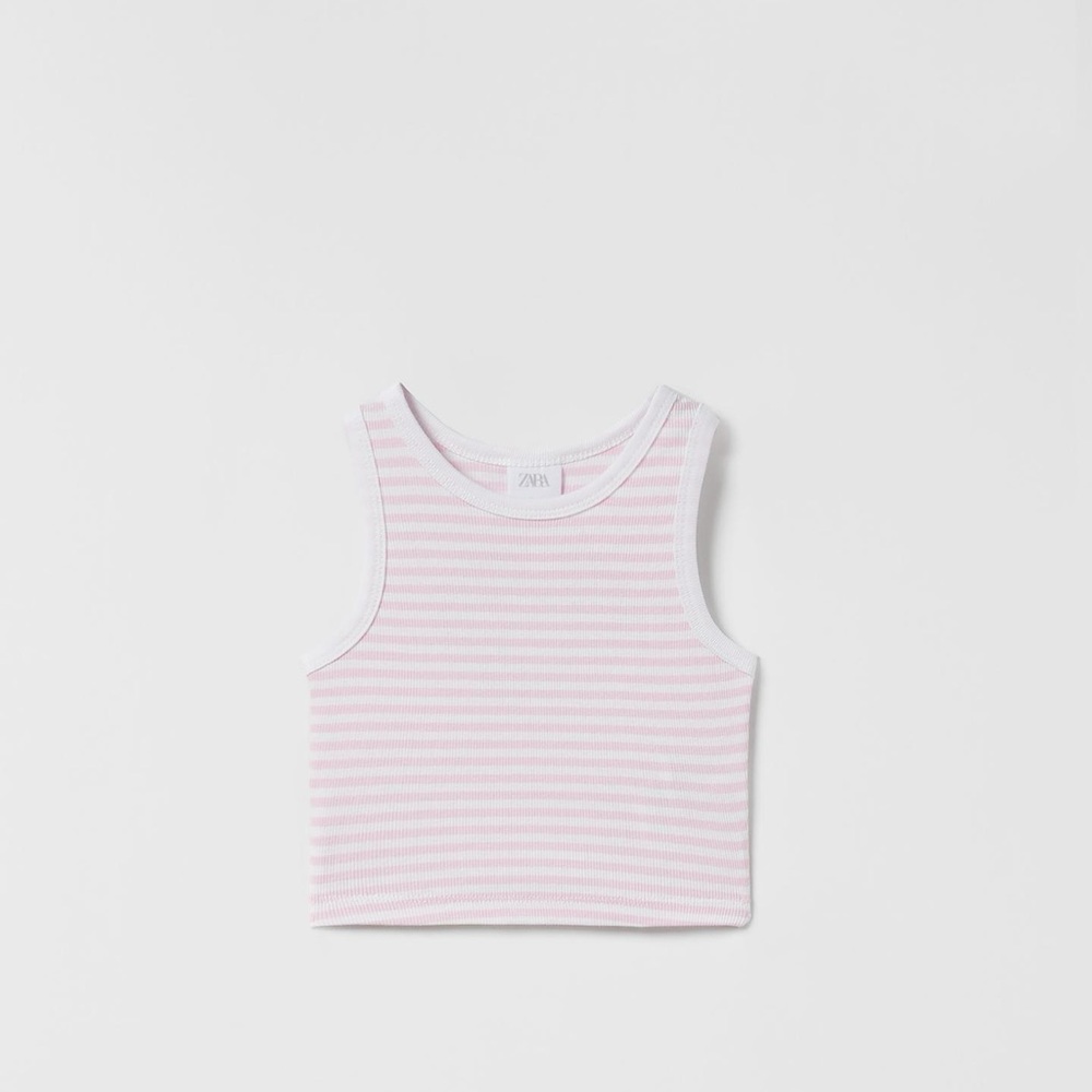 Zara Kids Light Pink and White Striped Tank Top
